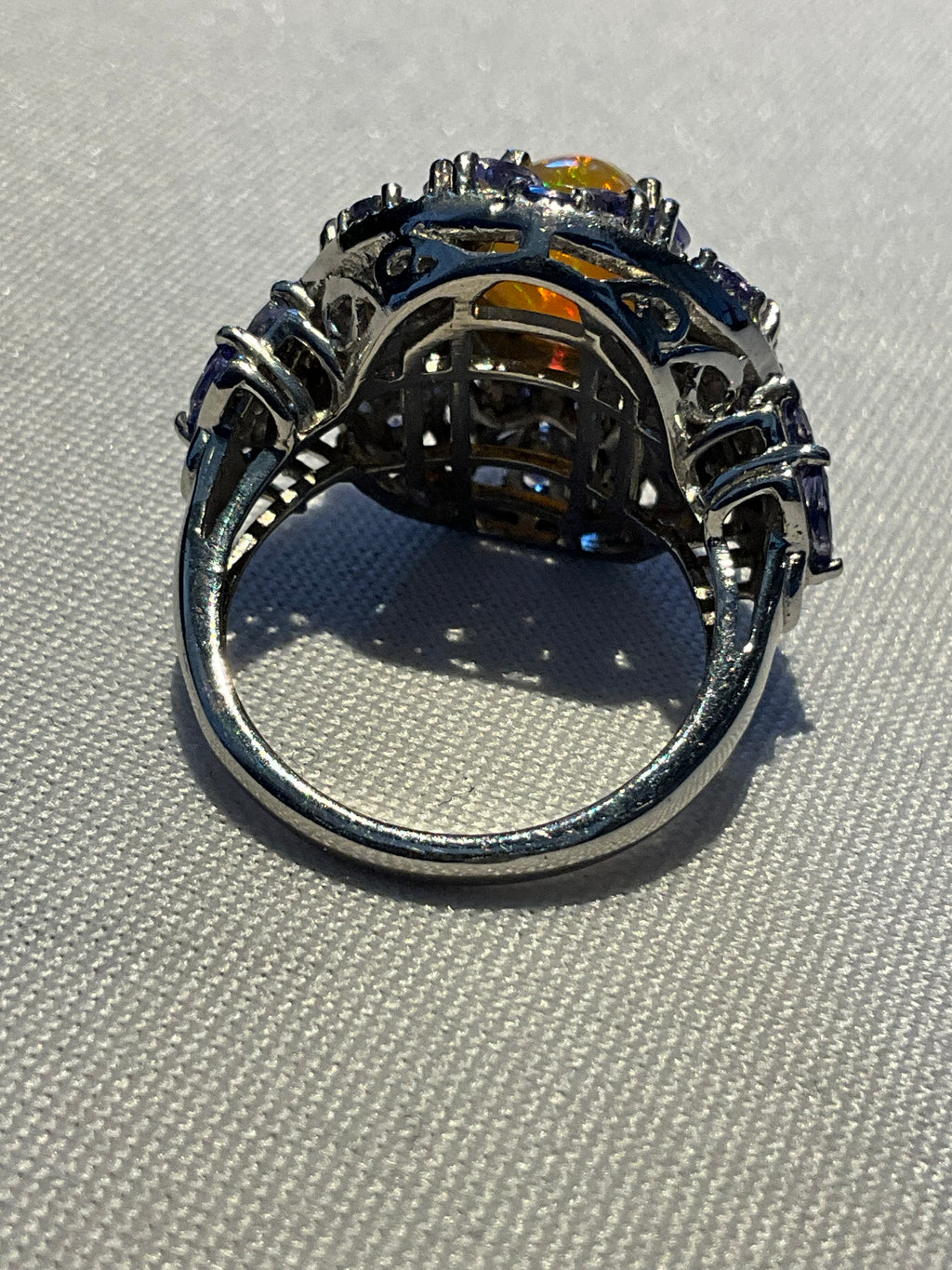 Ethiopian Opal Cabochon and Tanzanite Cluster Ring - Estate Sale (Great Condition)