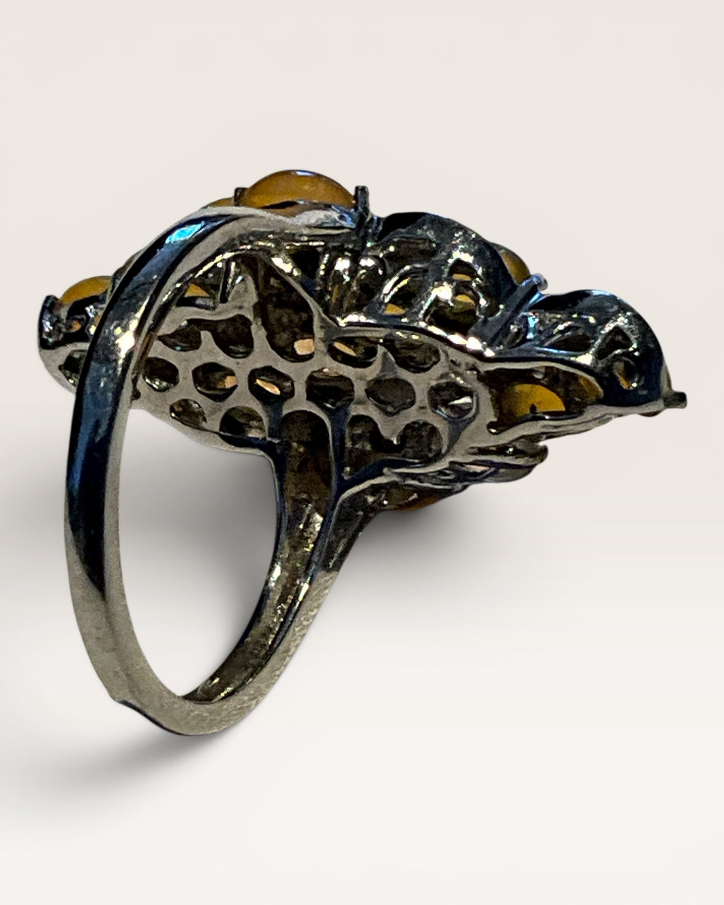 Sterling Silver Ethiopian Fire Opal & Diamond Gemstone Ring - Estate Sale (Great Condition)