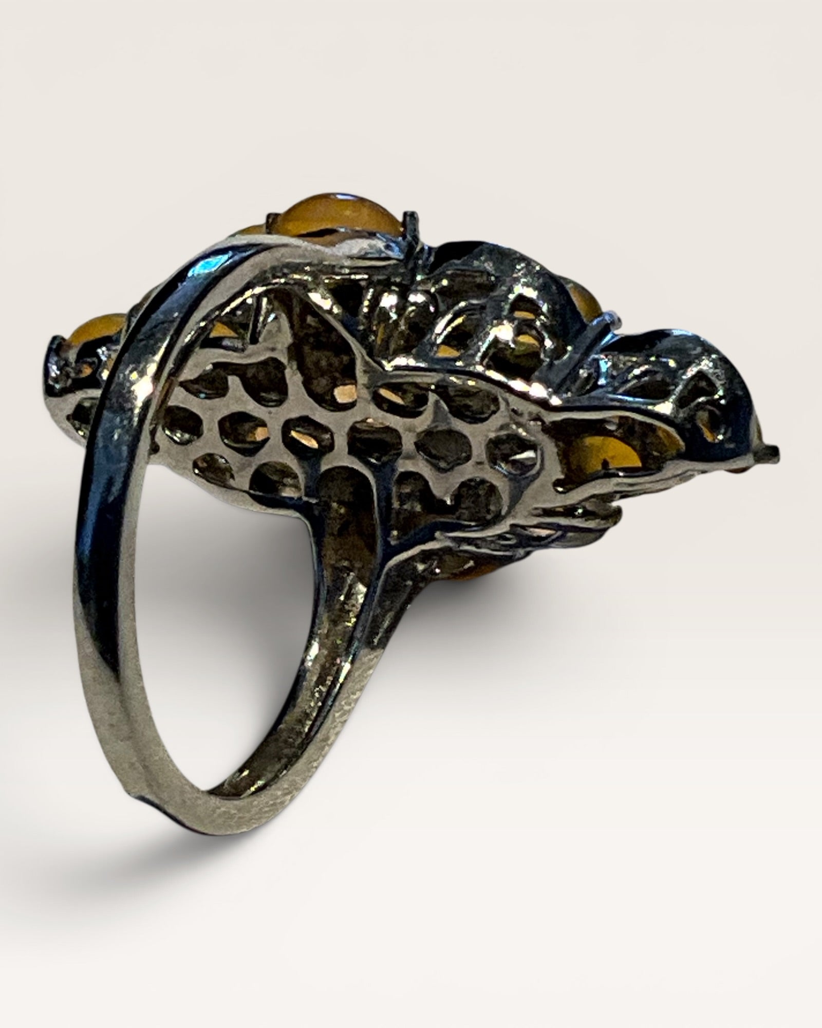 Sterling Silver Ethiopian Fire Opal & Diamond Gemstone Ring - Estate Sale (Great Condition)