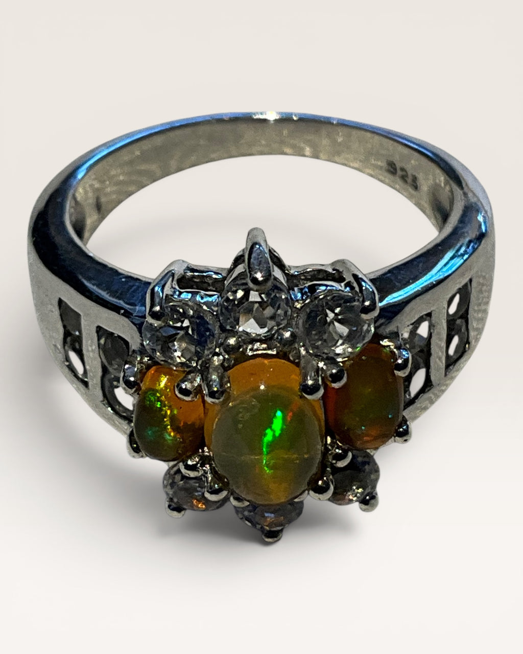 Sterling Silver Ethiopian Fire Opal Gemstone Ring - Estate Sale (Great Condition)