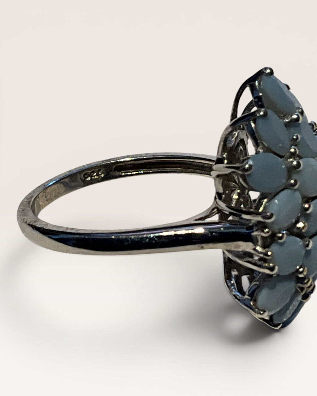 Sterling Silver Peruvian Blue Opal Cluster Ring - Estate Sale (Great Condition)