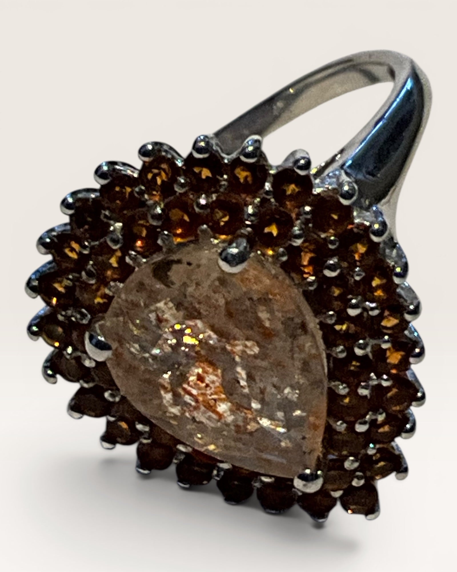 Sterling Silver Sunstone & Hessonite Garnet Gemstone Ring - Estate Sale (Great Condition)
