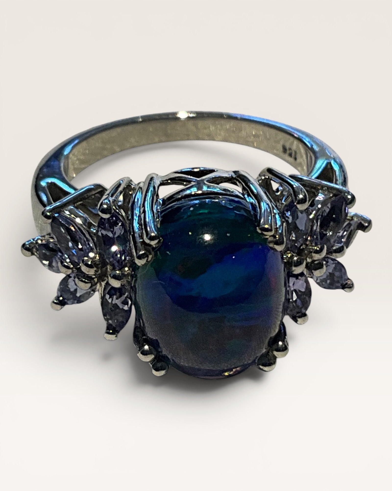 Sterling Silver Opal and Tanzanite Gemstone Ring - Estate Sale (Great Condition)