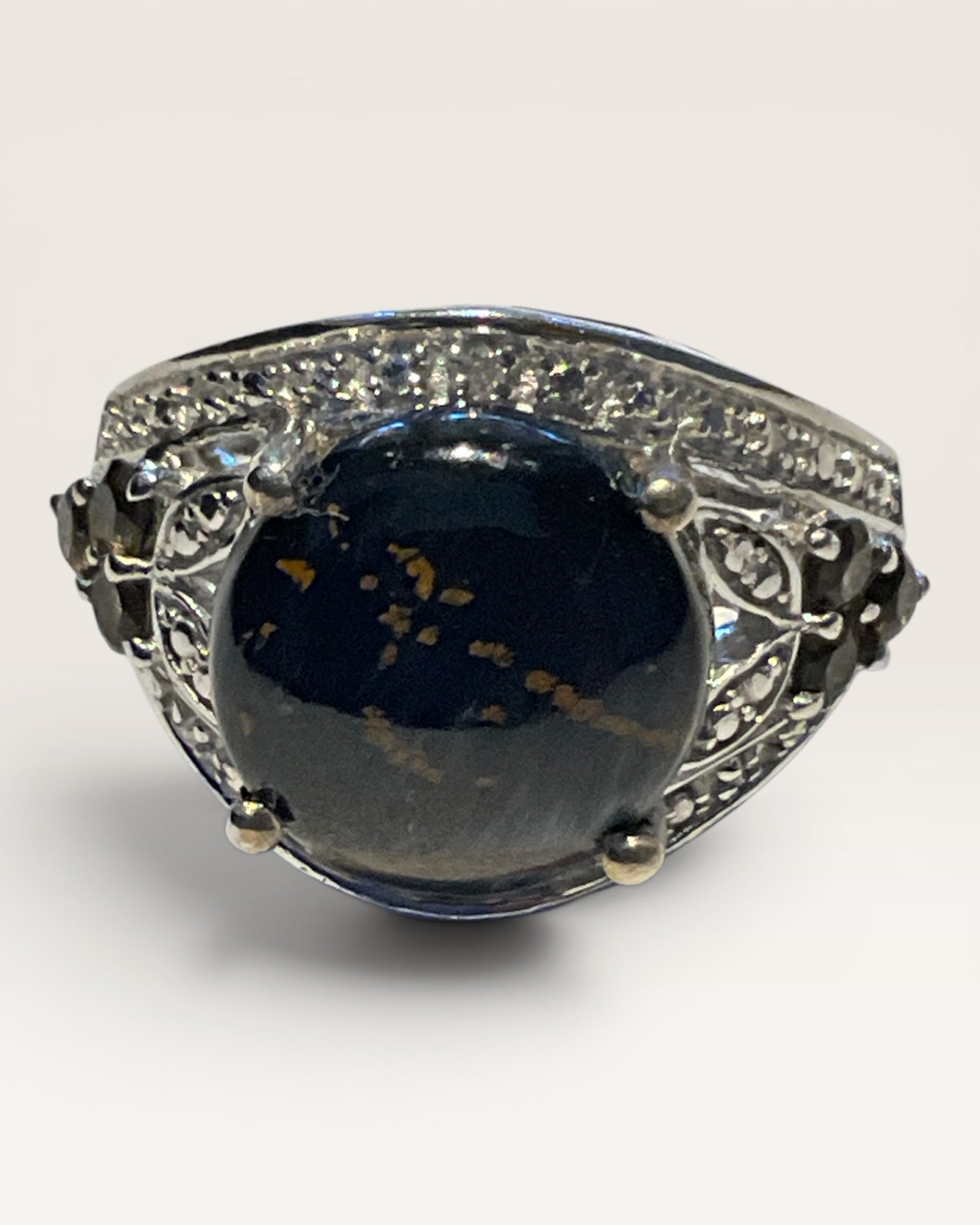 Sterling Silver Pietercite & Smoky Quartz Gemstone Ring - Estate Sale (Great Condition)