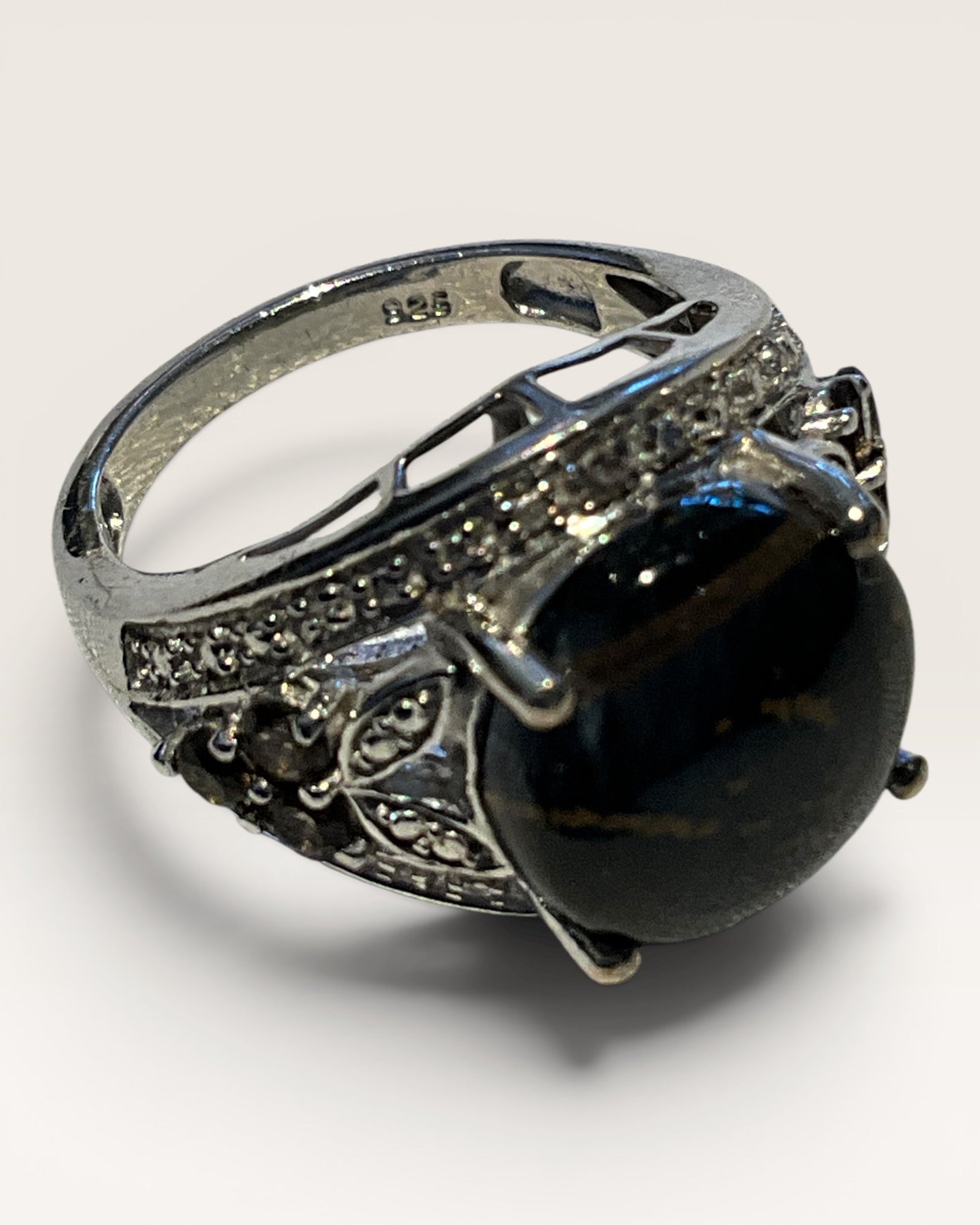 Sterling Silver Pietercite & Smoky Quartz Gemstone Ring - Estate Sale (Great Condition)