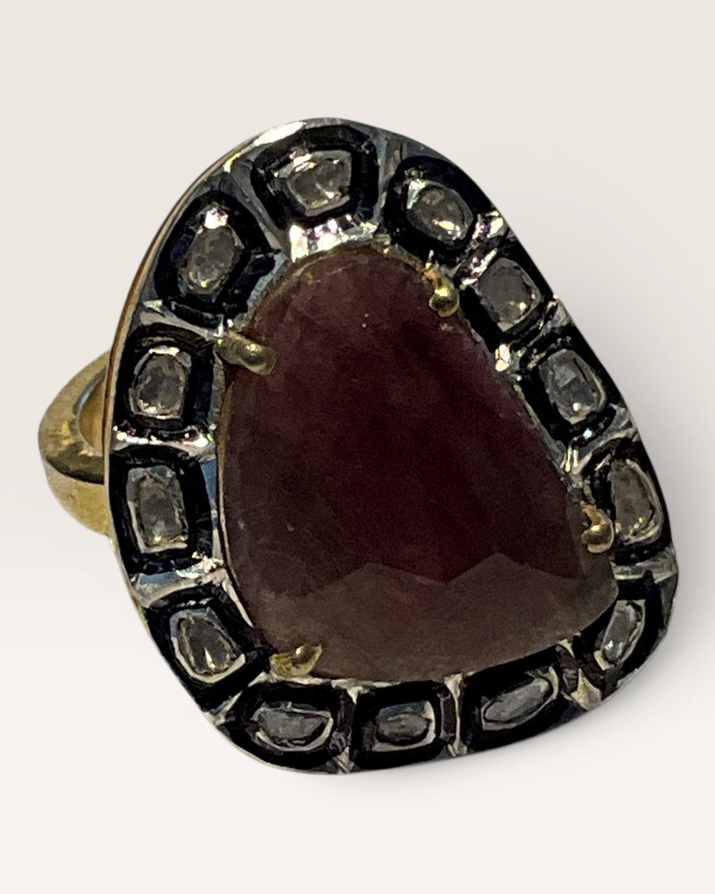 Sterling Silver Natural Ruby & Polki Diamond Gemstone Ring - Estate Sale (Great Condition)