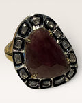 Sterling Silver Natural Ruby & Polki Diamond Gemstone Ring - Estate Sale (Great Condition)
