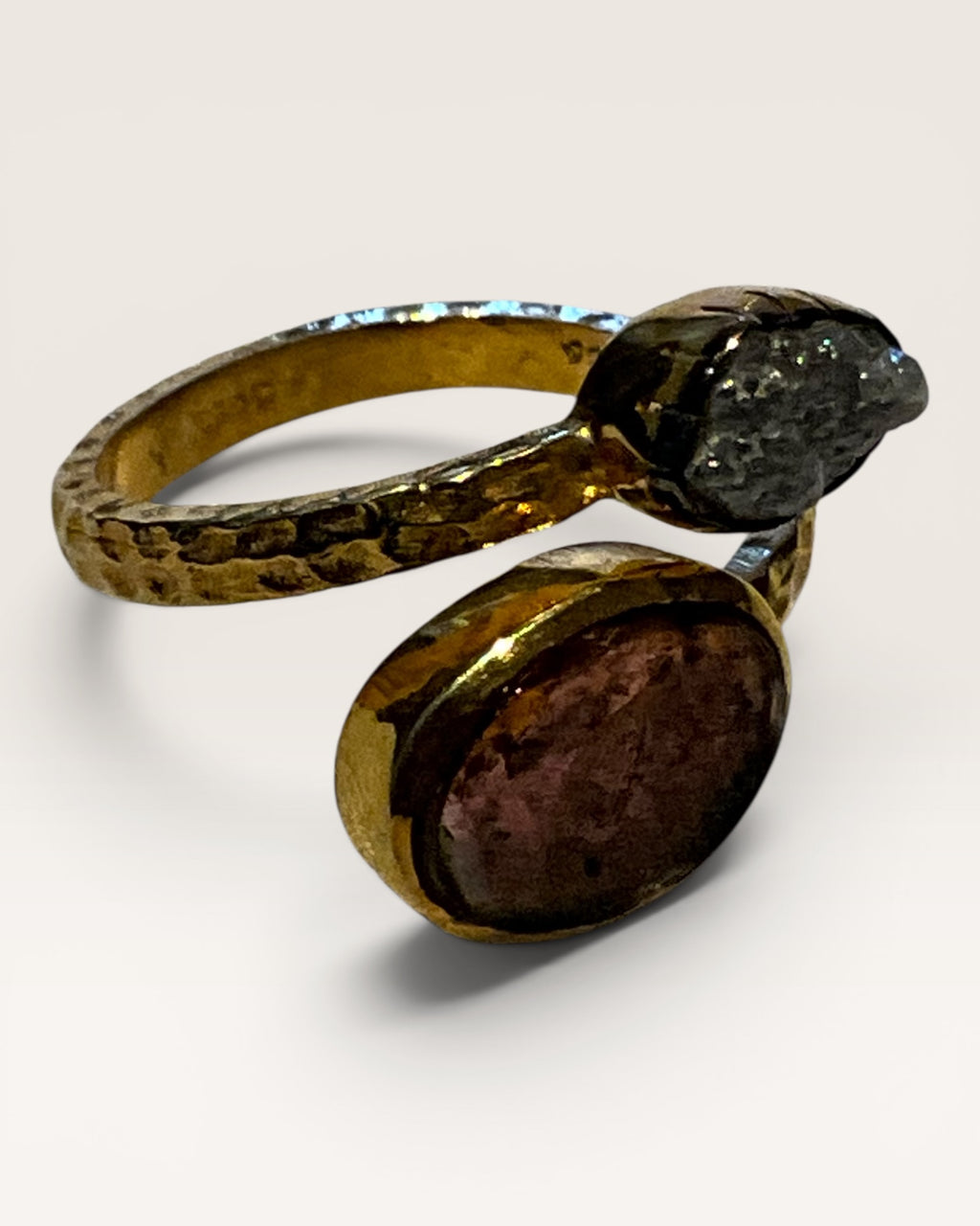 18k Gold Vermeil Over Sterling Silver with Watermelon Tourmaline and Natural Raw Diamond Gemstone Ring - Estate Sale (Great Condition)