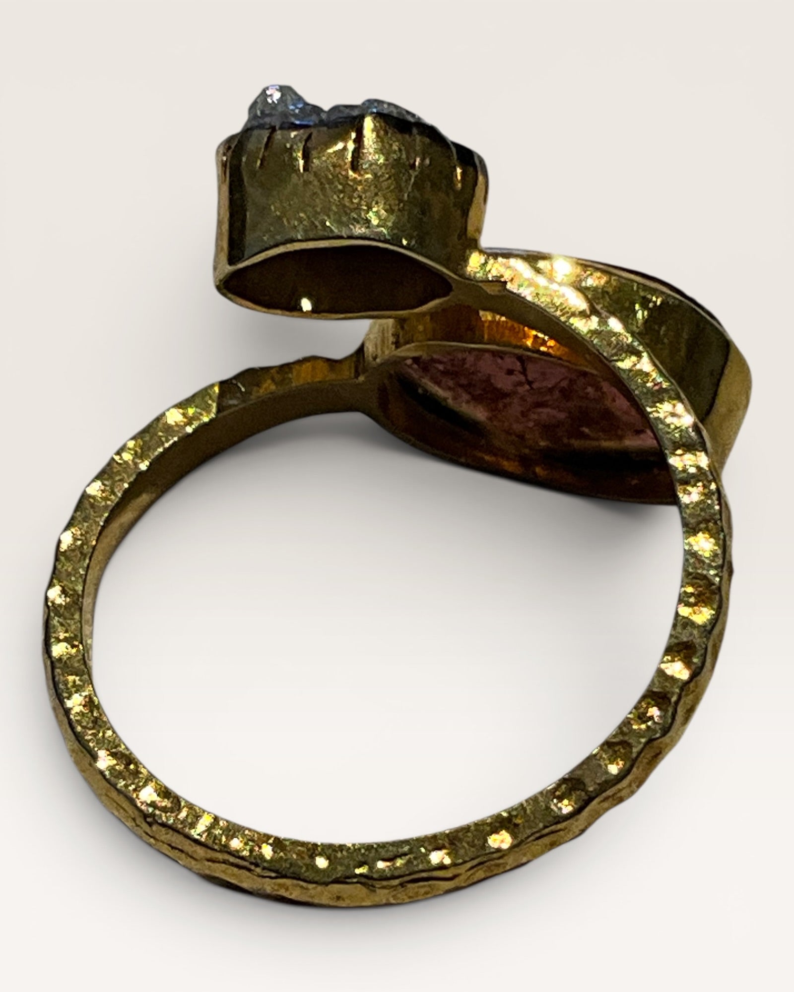 18k Gold Vermeil Over Sterling Silver with Watermelon Tourmaline and Natural Raw Diamond Gemstone Ring - Estate Sale (Great Condition)