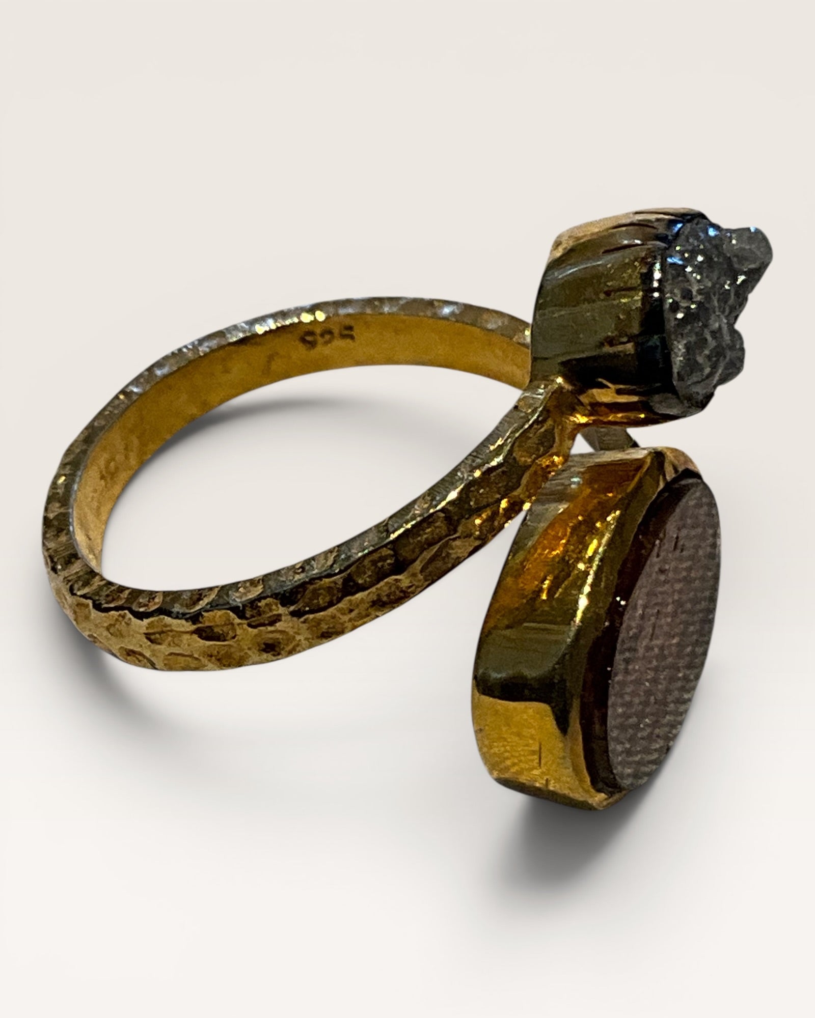 18k Gold Vermeil Over Sterling Silver with Watermelon Tourmaline and Natural Raw Diamond Gemstone Ring - Estate Sale (Great Condition)