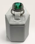 Cushion-Cut Lab-Created Emerald & White Sapphire Ring (Sterling Silver)