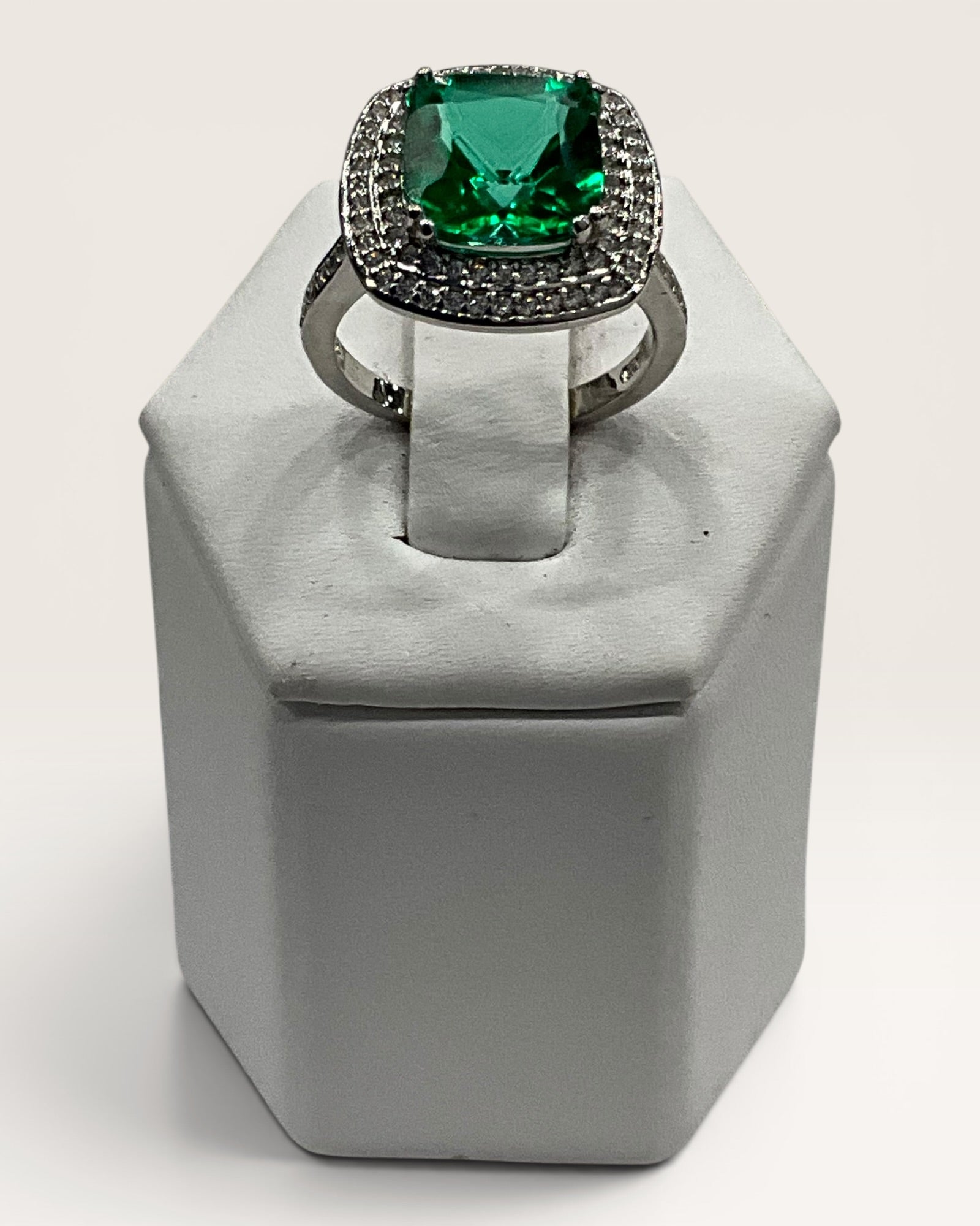 Cushion-Cut Lab-Created Emerald & White Sapphire Ring (Sterling Silver)