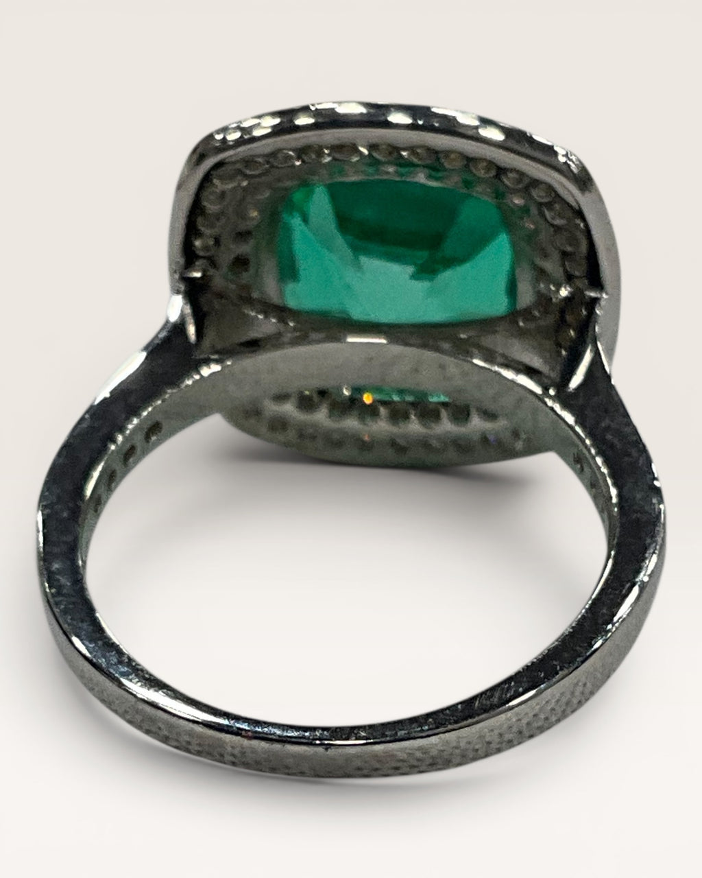 Cushion-Cut Lab-Created Emerald & White Sapphire Ring (Sterling Silver)