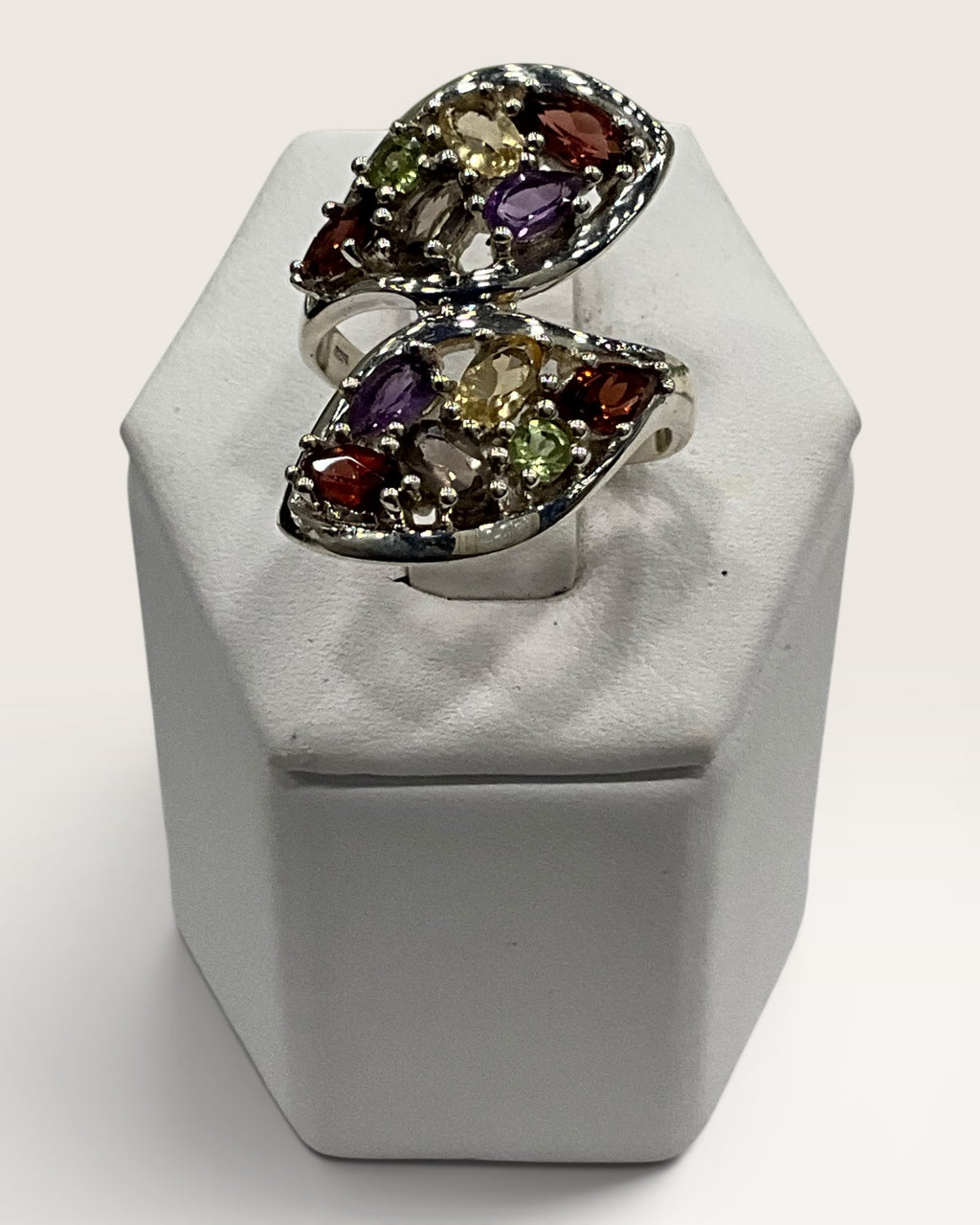 Vintage Multi-Gemstone Cluster Ring Sterling Silver - Estate Sale (Great Condition)