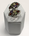 Vintage Multi-Gemstone Cluster Ring Sterling Silver - Estate Sale (Great Condition)