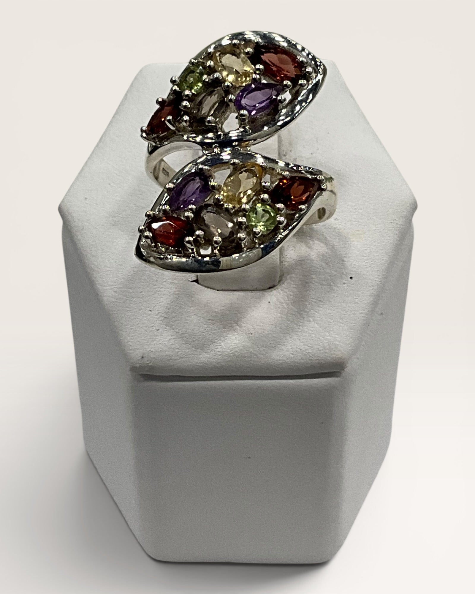 Vintage Multi-Gemstone Cluster Ring Sterling Silver - Estate Sale (Great Condition)