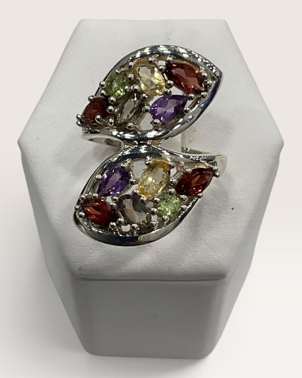 Vintage Multi-Gemstone Cluster Ring Sterling Silver - Estate Sale (Great Condition)