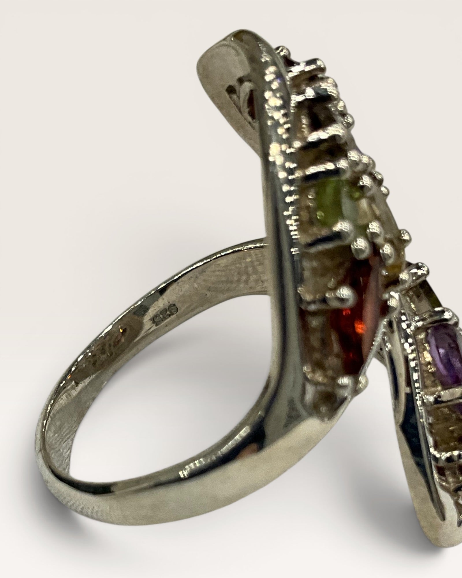 Vintage Multi-Gemstone Cluster Ring Sterling Silver - Estate Sale (Great Condition)