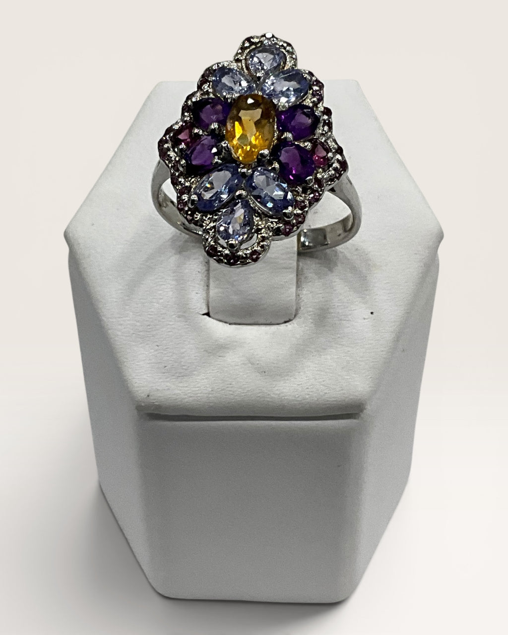 Sterling Silver Tanzanite Cluster with Citrine, Amethyst & Garnet