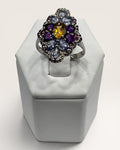 Sterling Silver Tanzanite Cluster with Citrine, Amethyst & Garnet