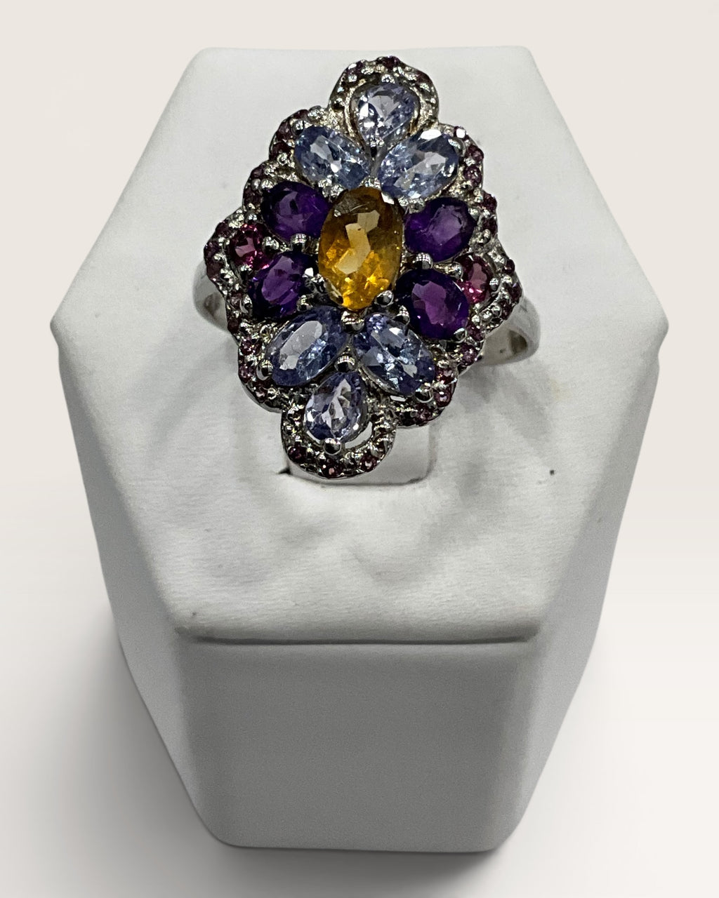 Sterling Silver Tanzanite Cluster with Citrine, Amethyst & Garnet