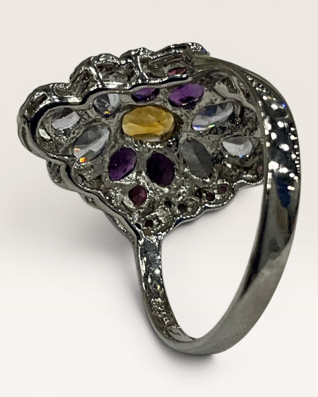 Sterling Silver Tanzanite Cluster with Citrine, Amethyst & Garnet