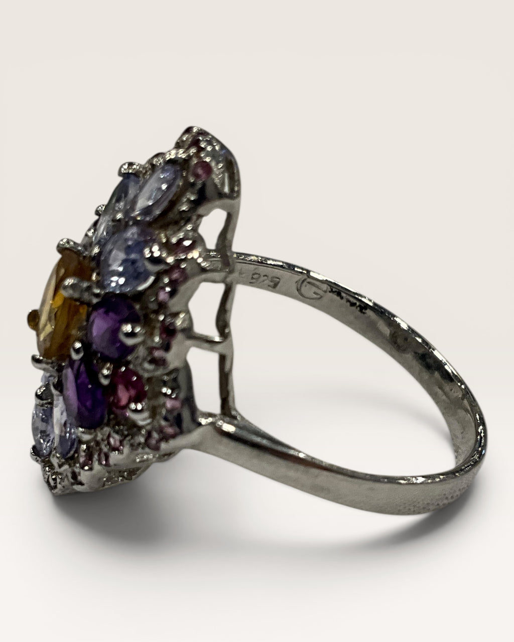 Sterling Silver Tanzanite Cluster with Citrine, Amethyst & Garnet