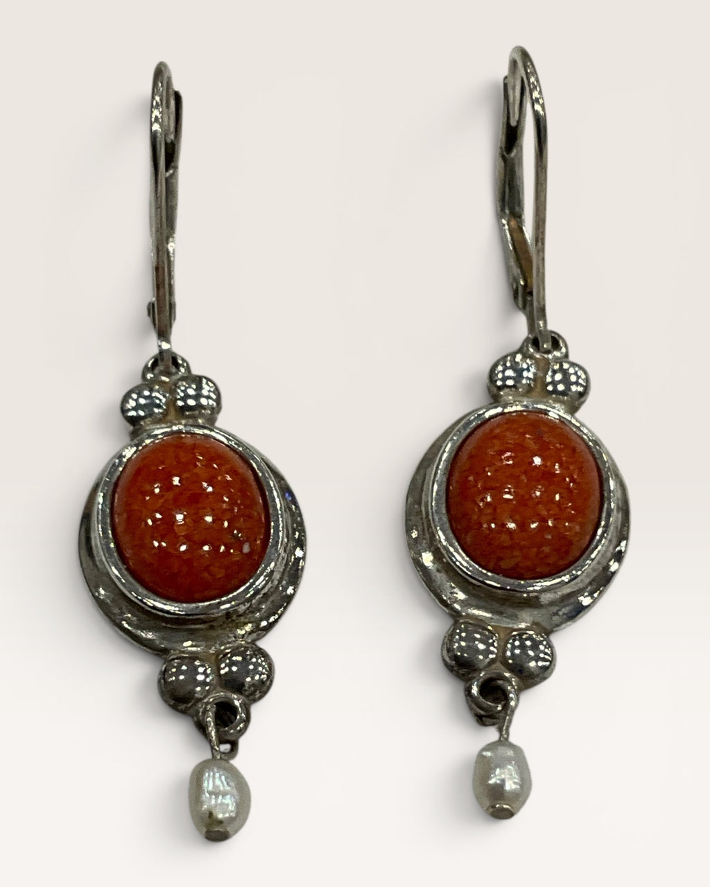 Sterling Silver Southwestern Coral Dangle Earrings