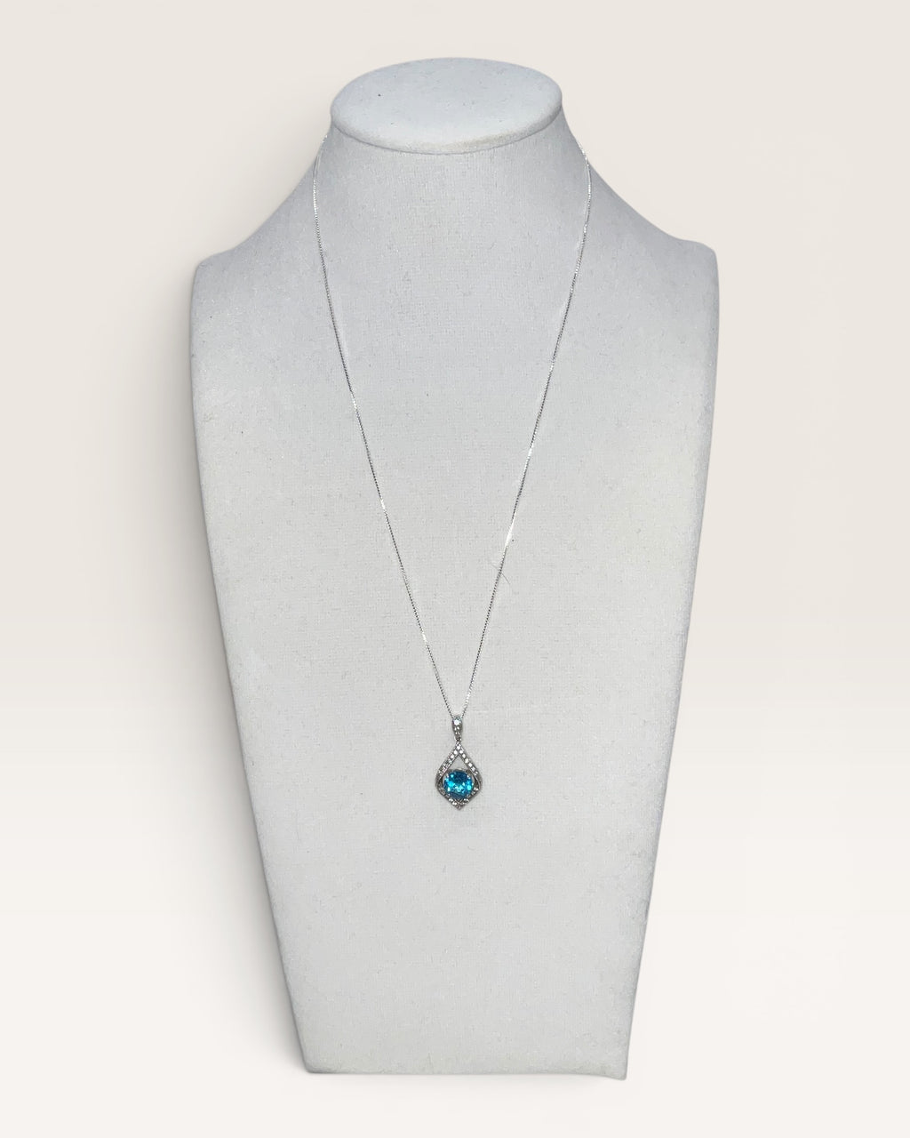 Sterling Silver Blue & White Topaz Pendant Necklace - Estate Sale (Great Condition)