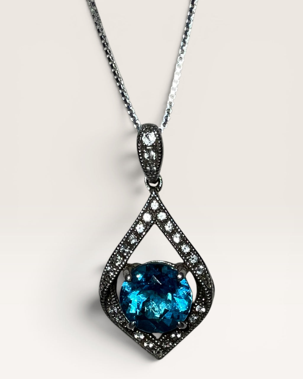 Sterling Silver Blue & White Topaz Pendant Necklace - Estate Sale (Great Condition)