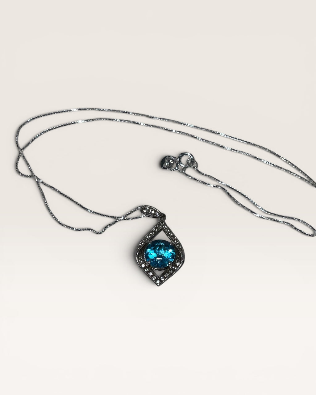 Sterling Silver Blue & White Topaz Pendant Necklace - Estate Sale (Great Condition)