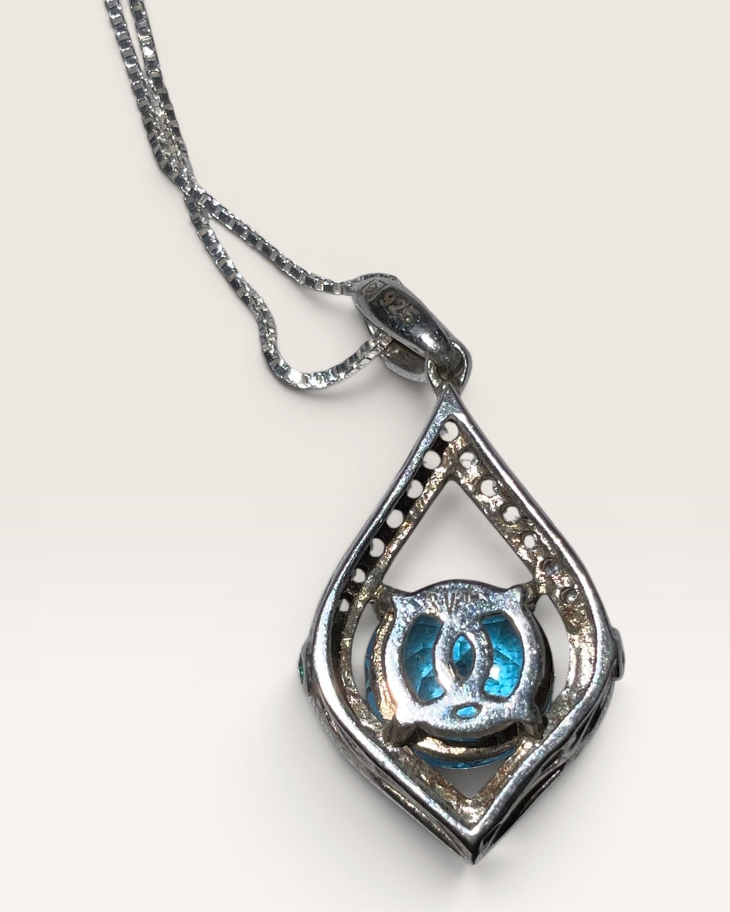 Sterling Silver Blue & White Topaz Pendant Necklace - Estate Sale (Great Condition)