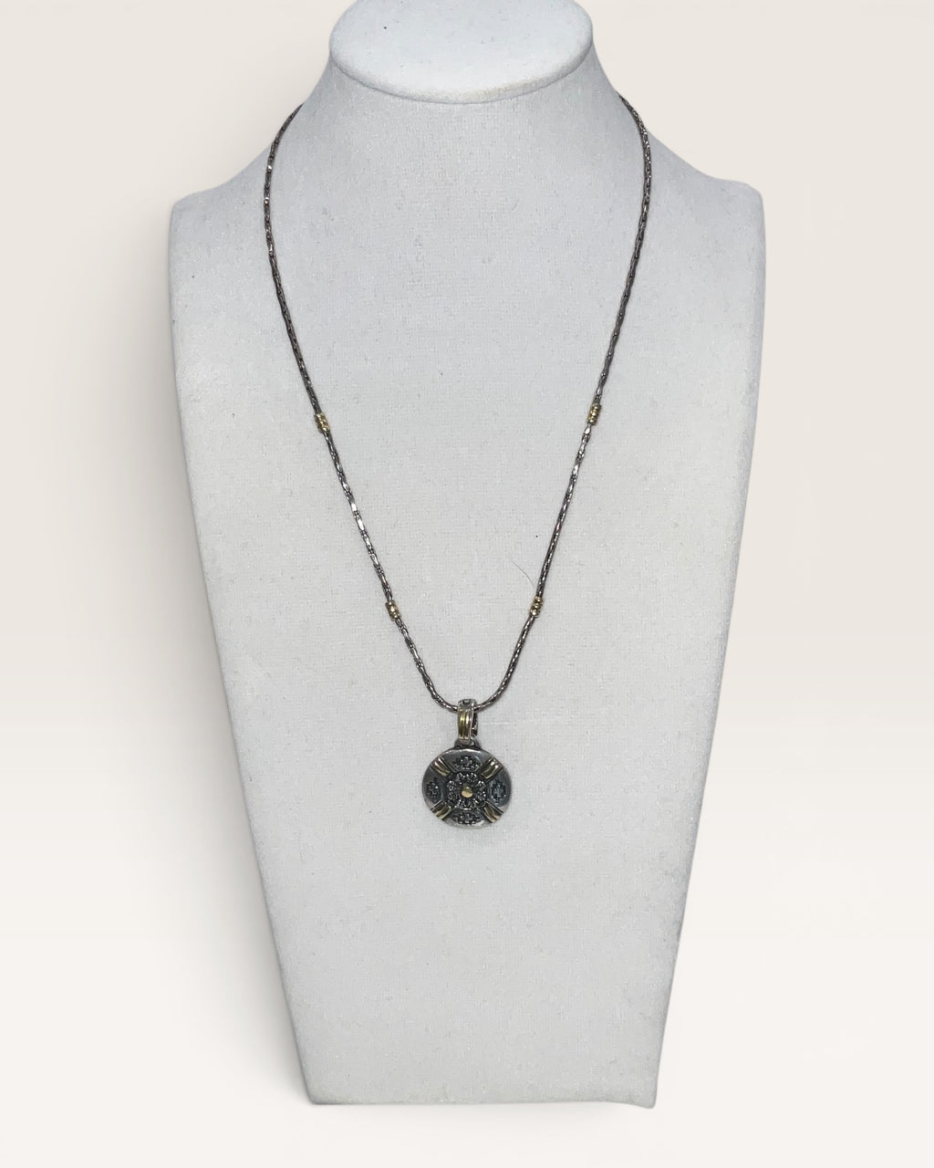 925 Sterling Silver Mixed Metal Artisan Pendant Necklace Oxidized Southwest Style - Estate Sale (Great Condition)