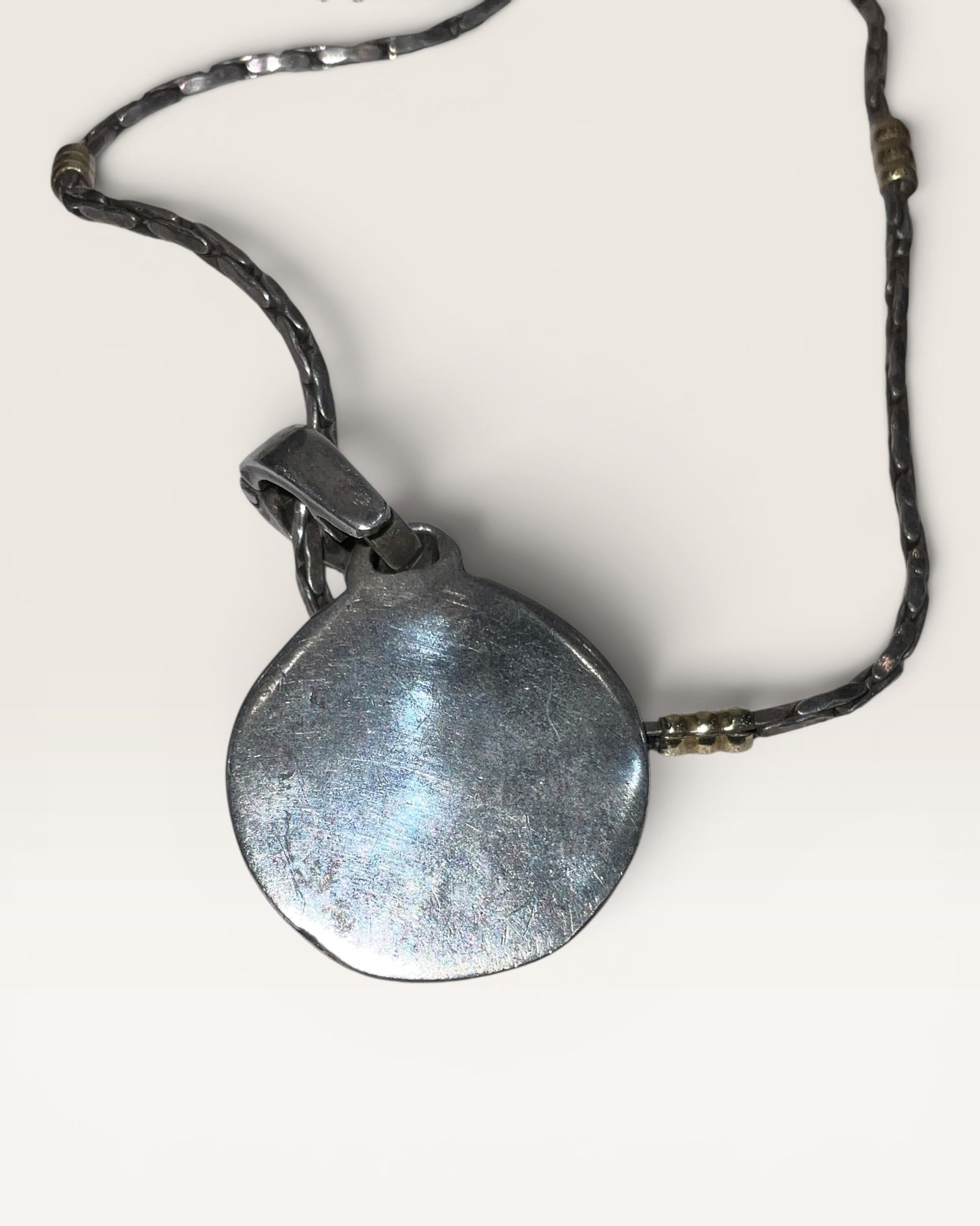 925 Sterling Silver Mixed Metal Artisan Pendant Necklace Oxidized Southwest Style - Estate Sale (Great Condition)