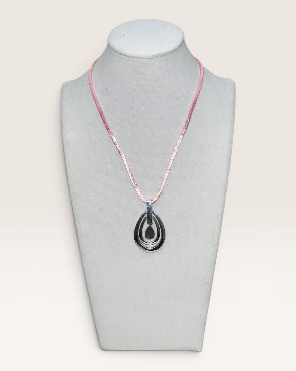 Espo Sig Sterling Silver Pendant Necklace on Pink Satin Cord - Estate Sale (Great Condition)
