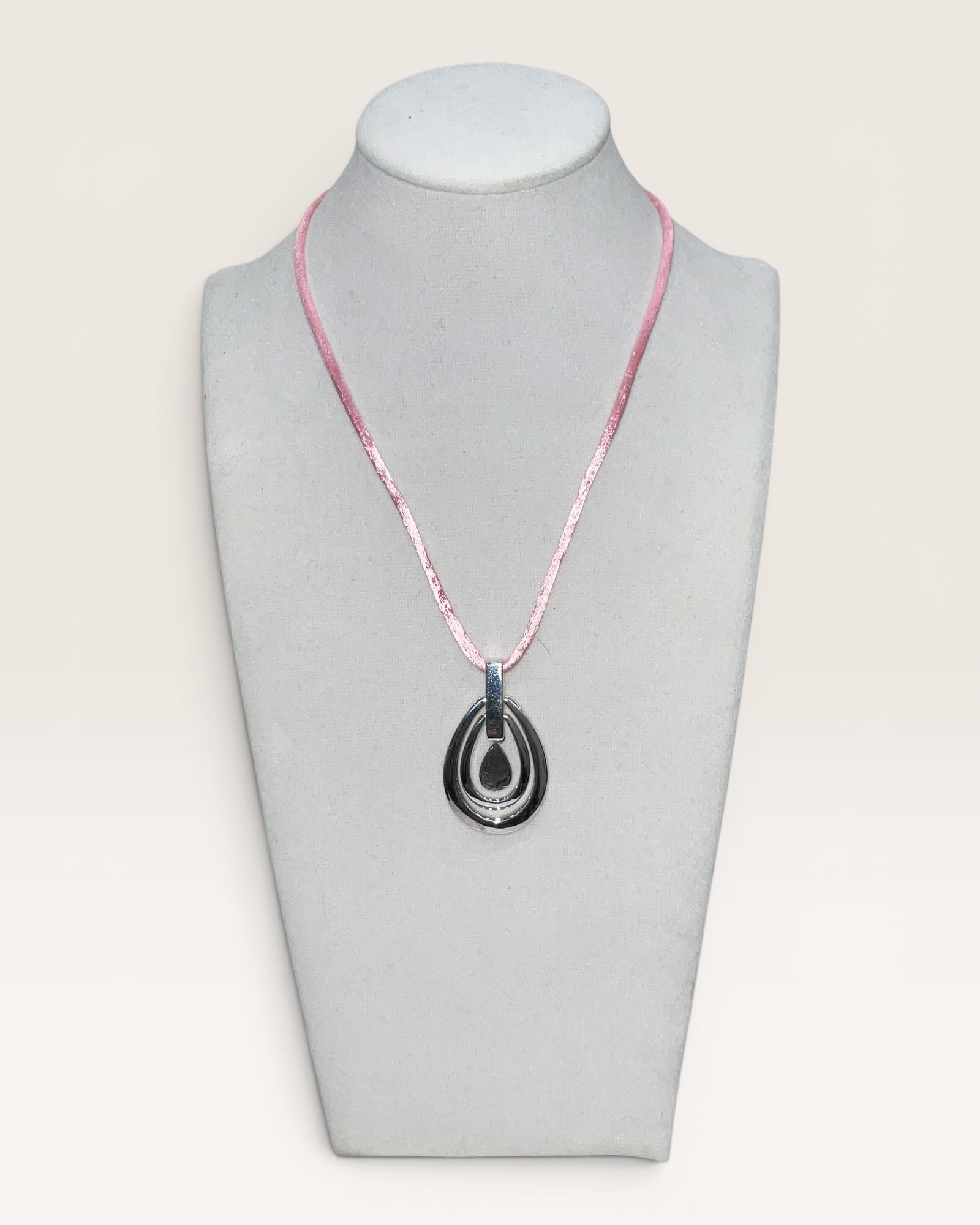 Espo Sig Sterling Silver Pendant Necklace on Pink Satin Cord - Estate Sale (Great Condition)
