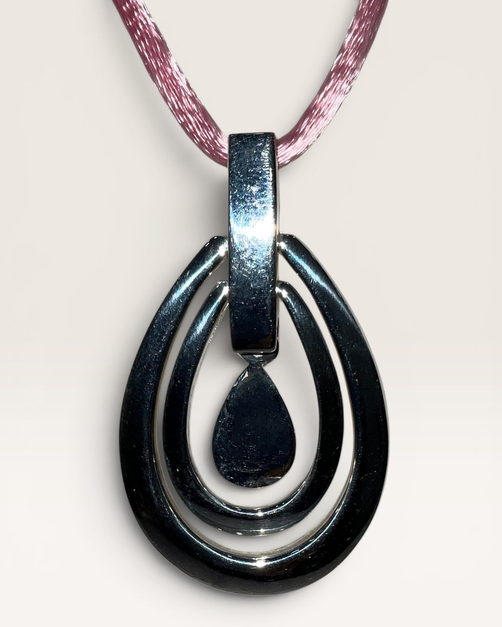 Espo Sig Sterling Silver Pendant Necklace on Pink Satin Cord - Estate Sale (Great Condition)