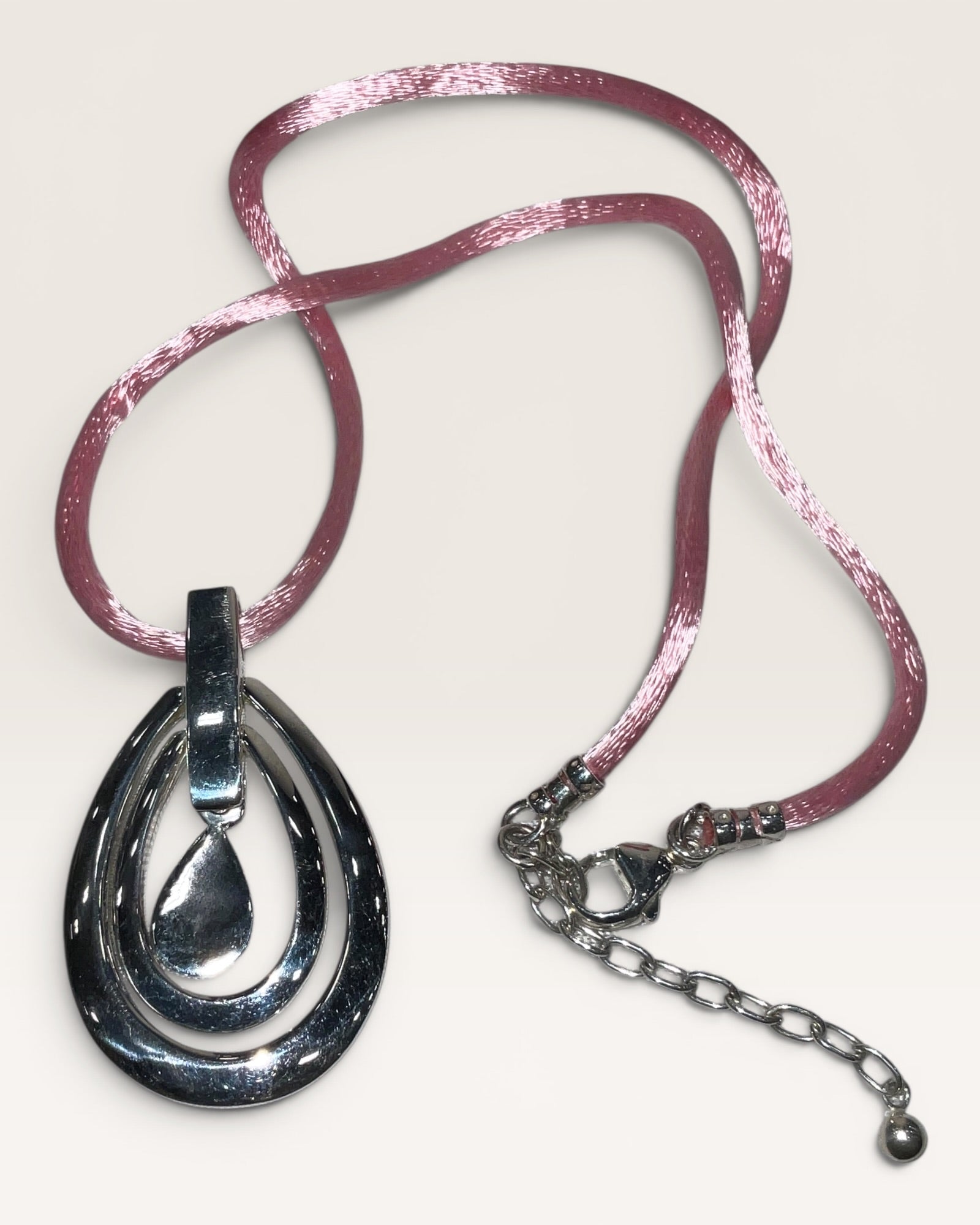 Espo Sig Sterling Silver Pendant Necklace on Pink Satin Cord - Estate Sale (Great Condition)