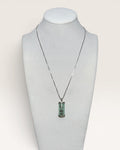 925 Sterling Silver Genuine Jade Chinese Blessing Scroll Pendant Necklace on Sterling Box Chain - Estate Sale (Great Condition)