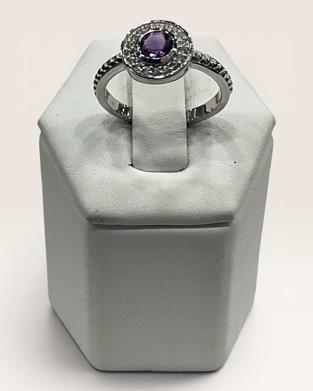 Sterling Silver Natural Amethyst with White Topaz Gemstone Ring