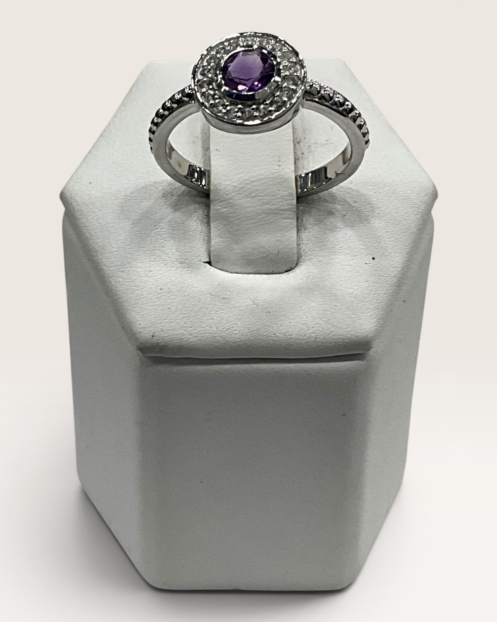 Sterling Silver Natural Amethyst with White Topaz Gemstone Ring