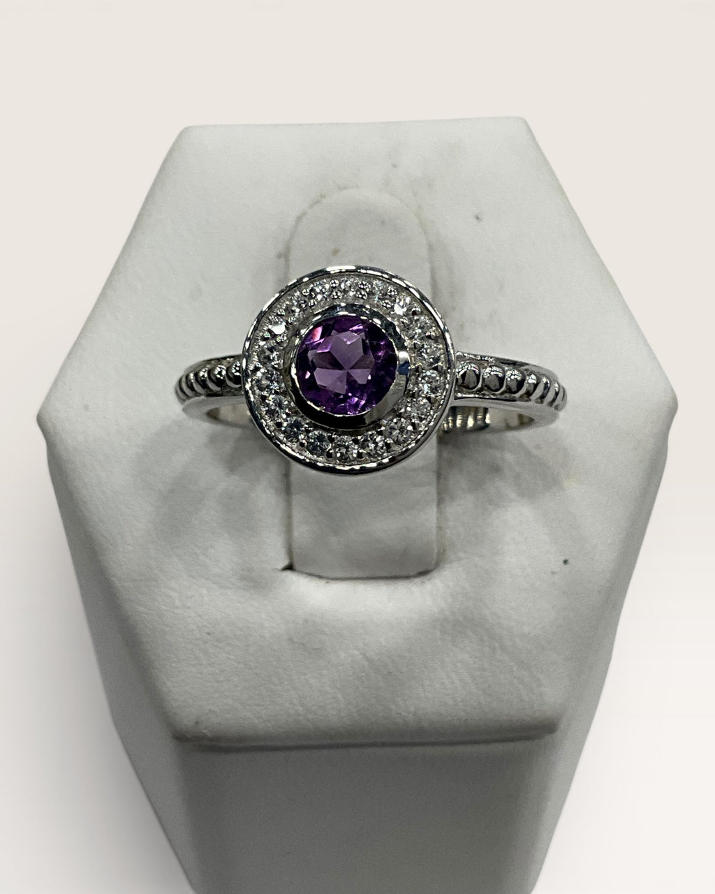 Sterling Silver Natural Amethyst with White Topaz Gemstone Ring