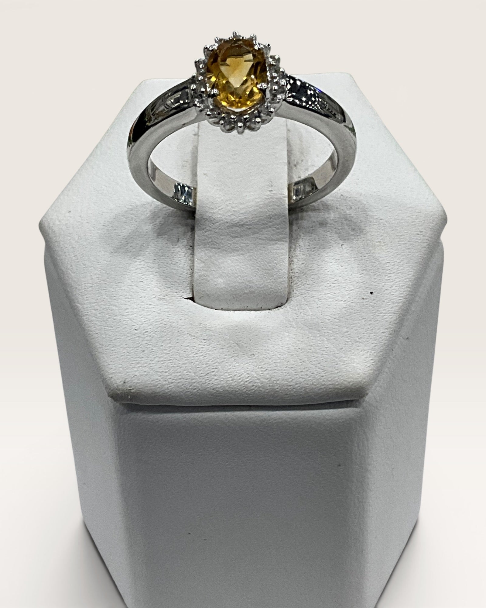 Sterling Silver Natural Citrine with White Topaz Gemstone Ring