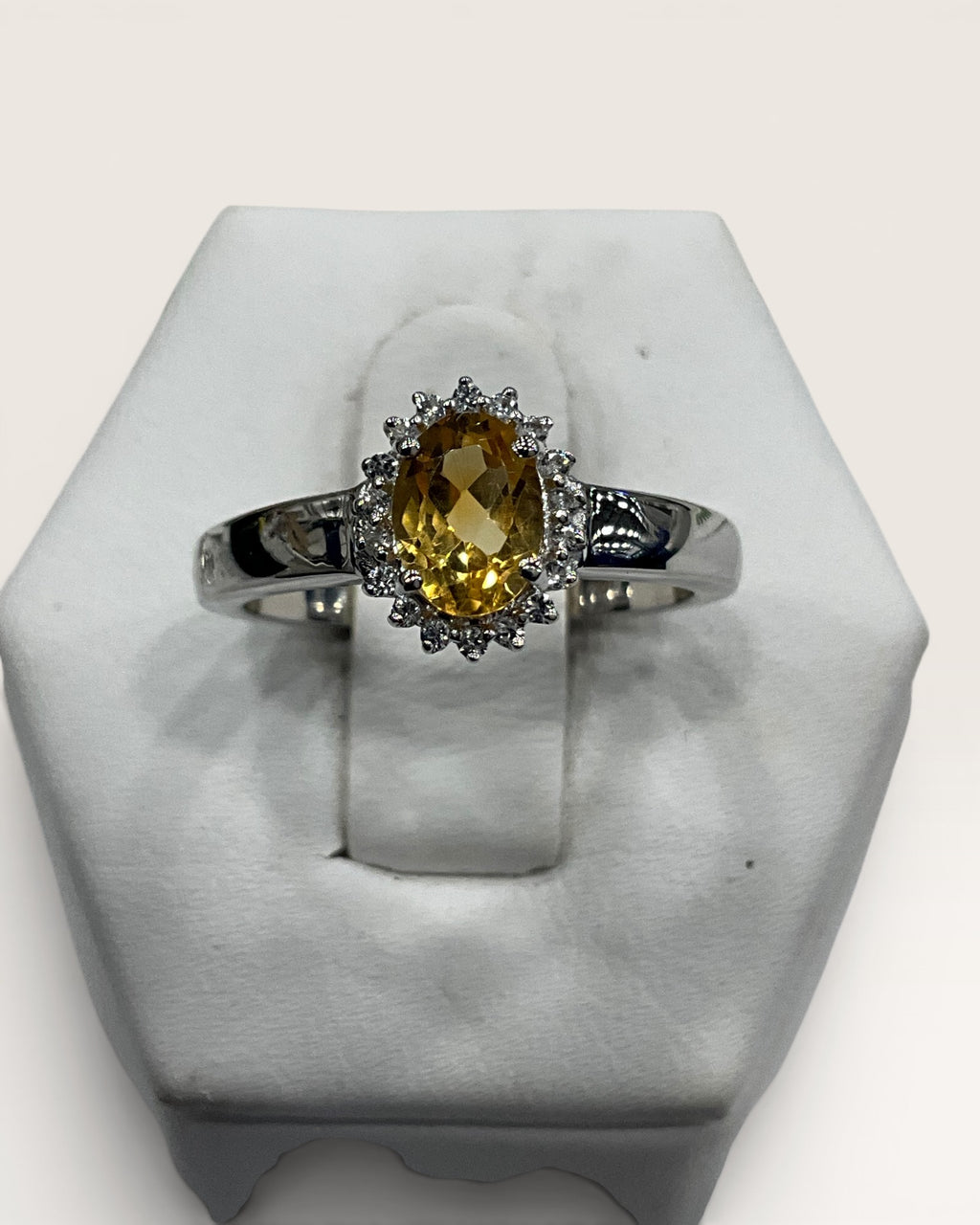 Sterling Silver Natural Citrine with White Topaz Gemstone Ring