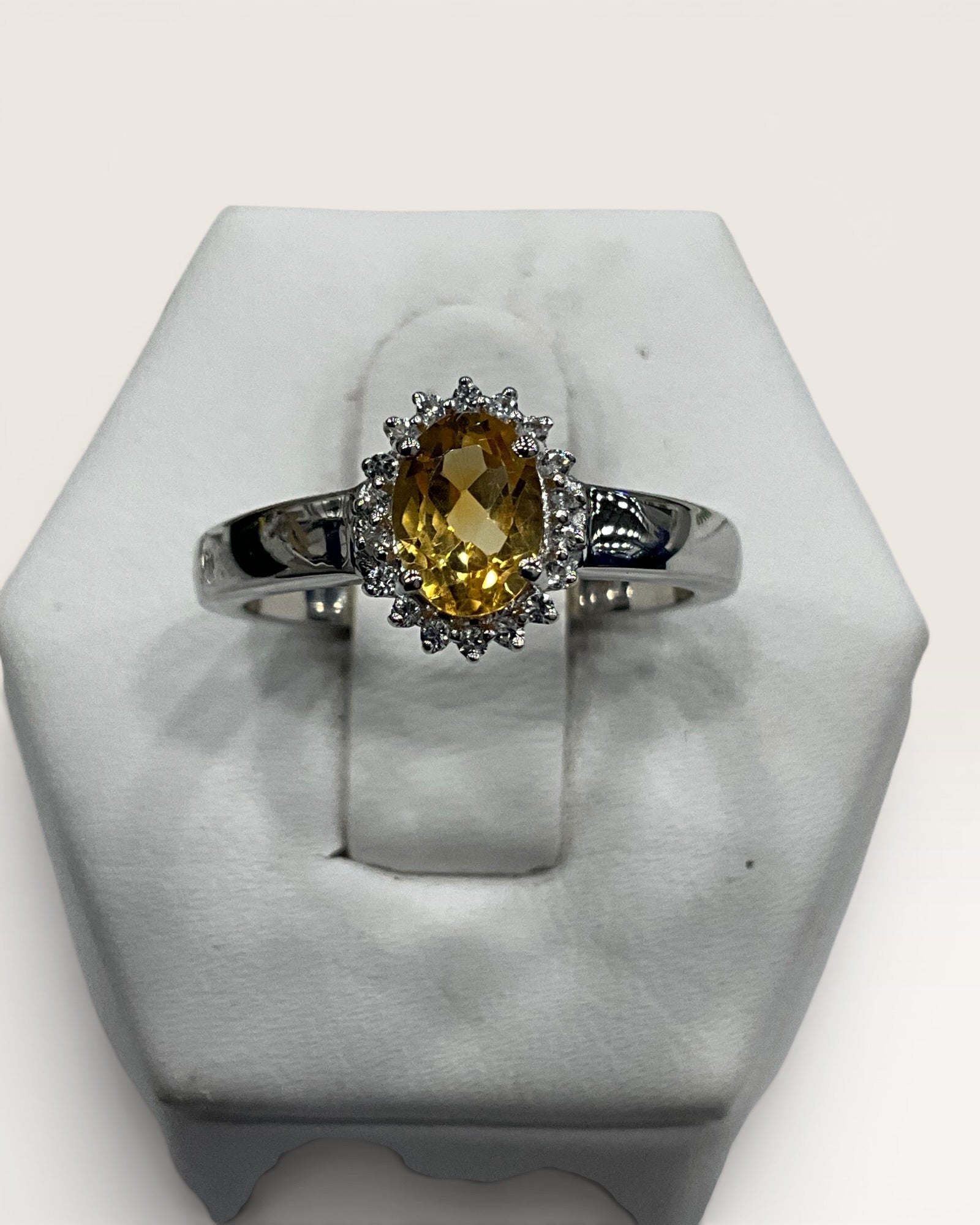 Sterling Silver Natural Citrine with White Topaz Gemstone Ring