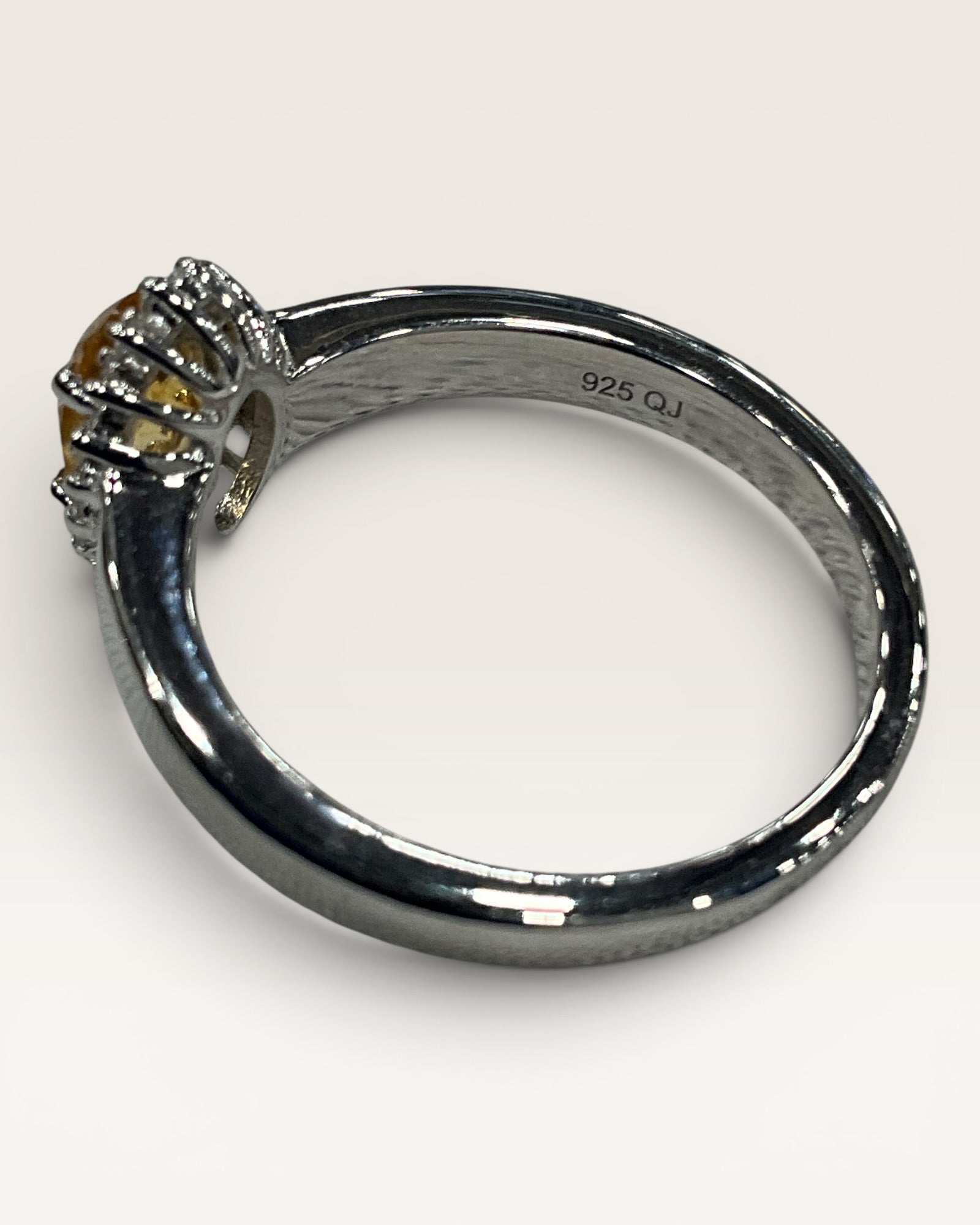 Sterling Silver Natural Citrine with White Topaz Gemstone Ring