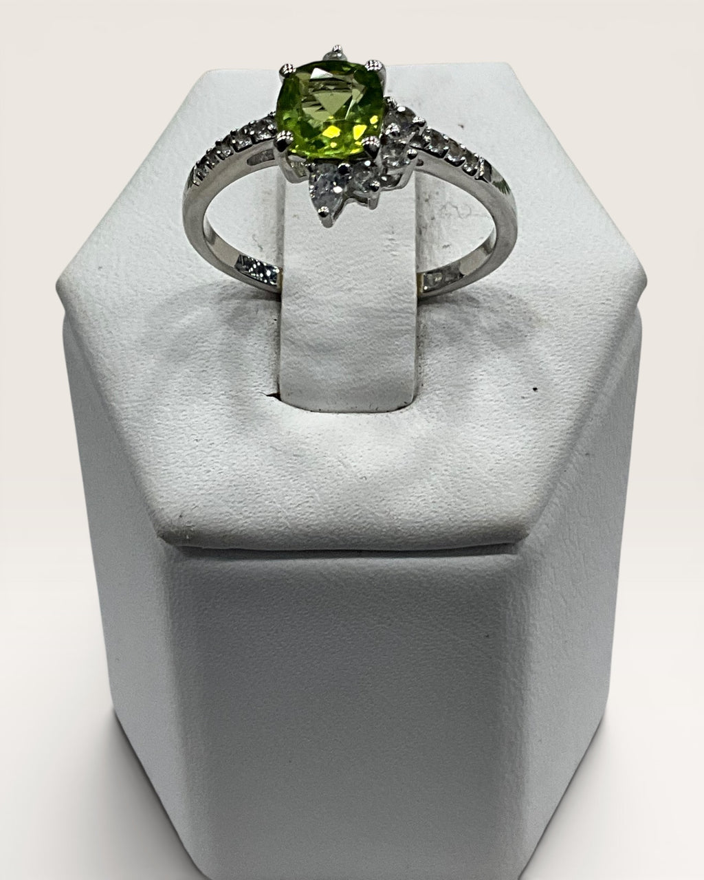 Sterling Silver Natural Peridot with White Topaz Gemstone Ring