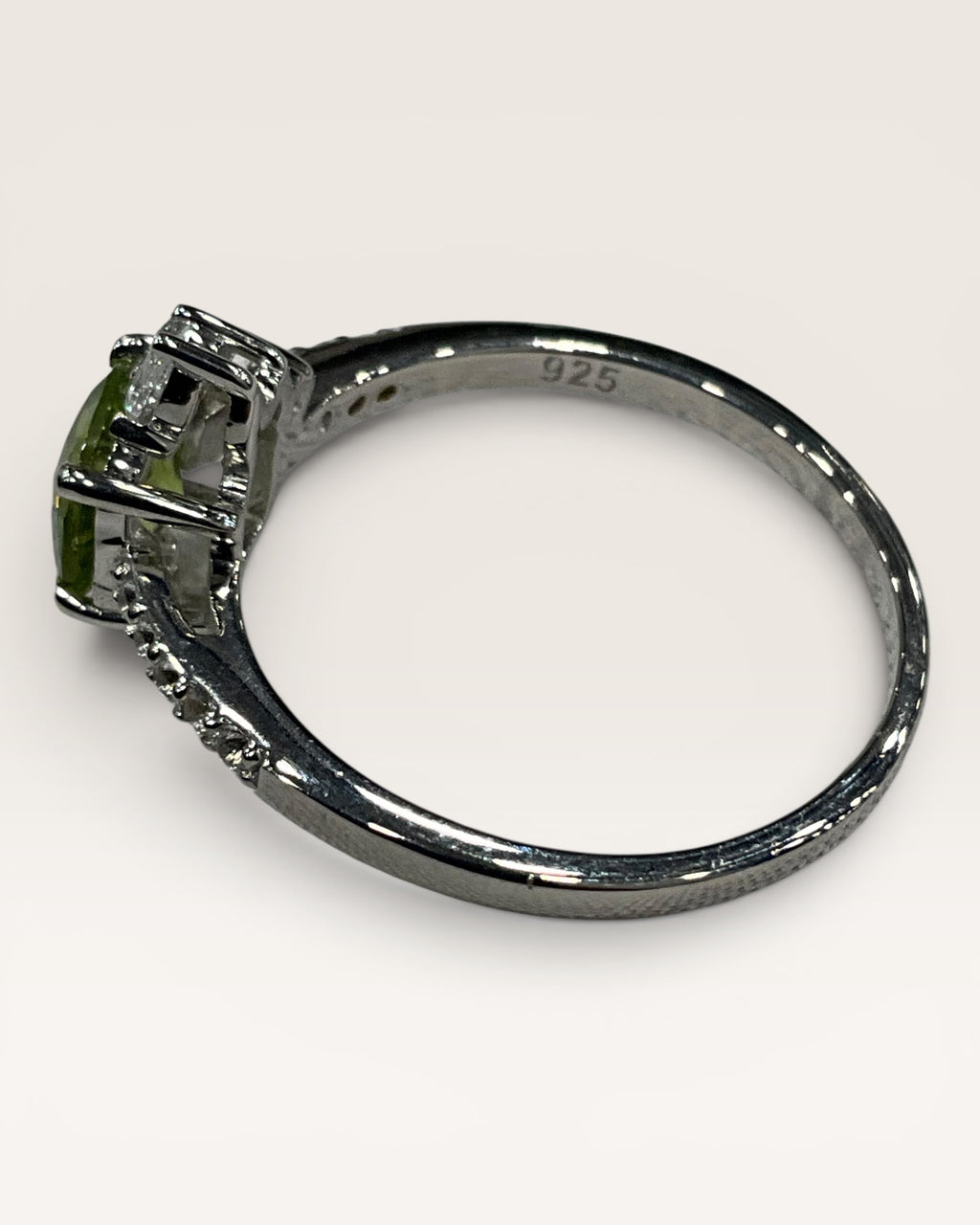 Sterling Silver Natural Peridot with White Topaz Gemstone Ring