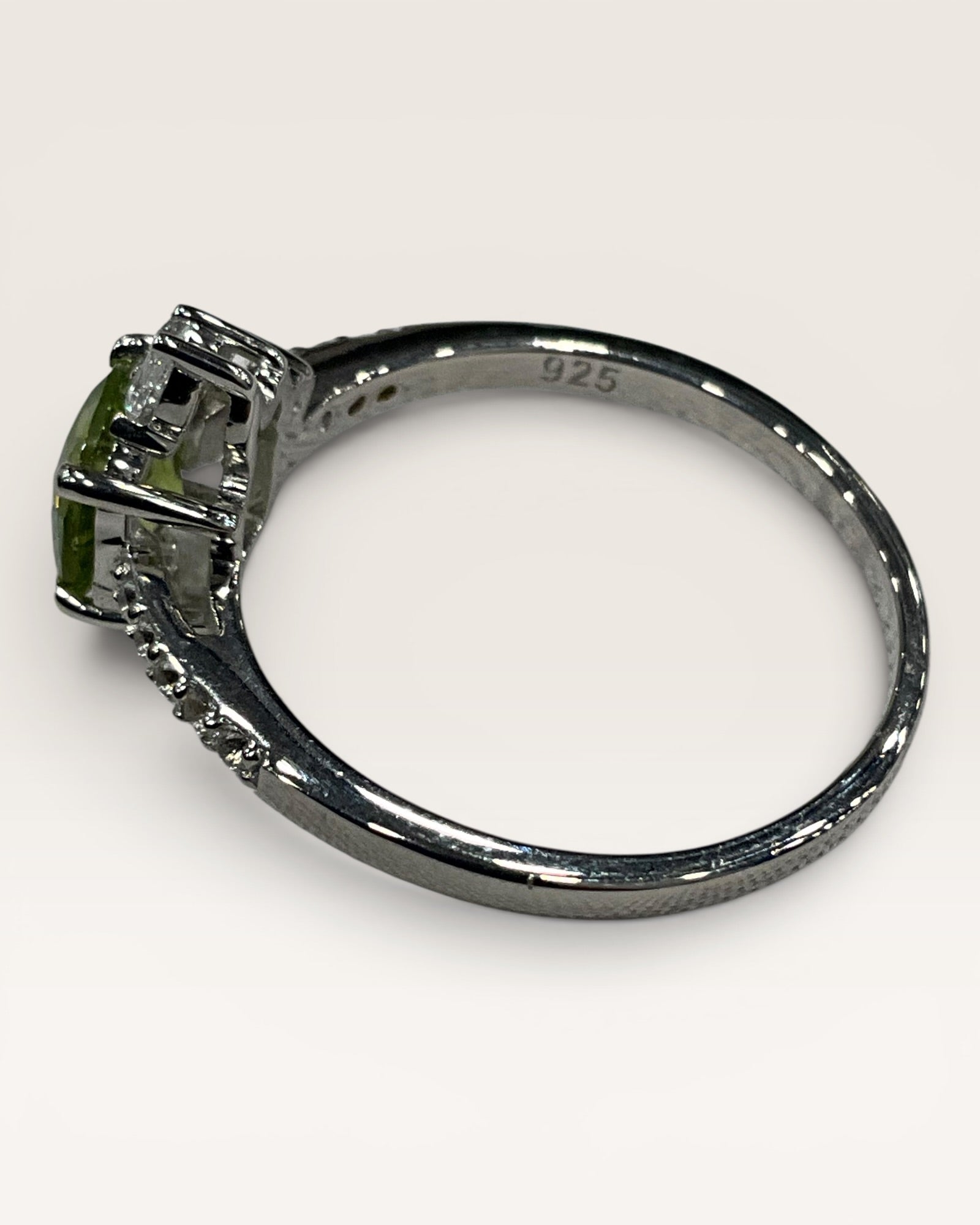 Sterling Silver Natural Peridot with White Topaz Gemstone Ring