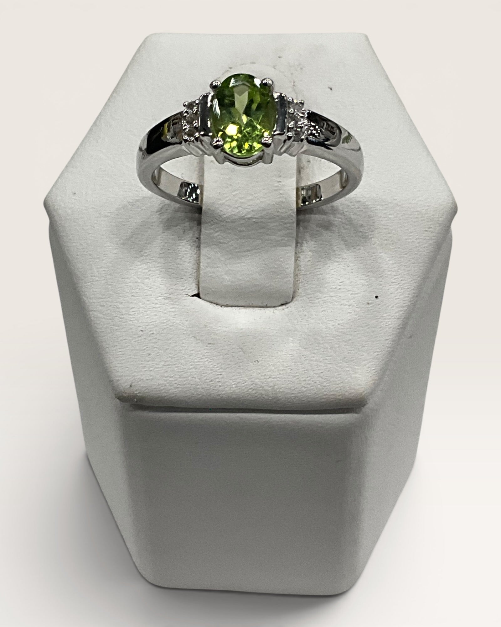 Sterling Silver Natural Peridot with White Topaz Gemstone Ring